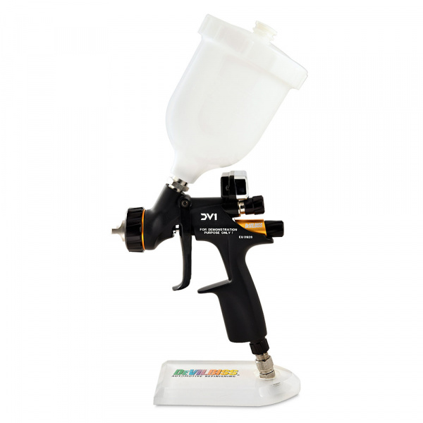 Краскопульт пневматический DeVILBISS DV1 C+ 1,3 мм для лака, с бачком и электронным манометром - Фото